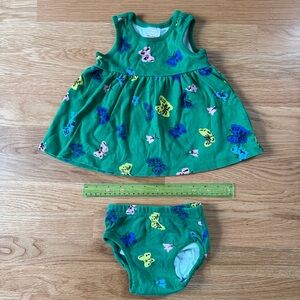 Hanna Andersson green butterfly dress with bloomers set 3-6 months 60cm